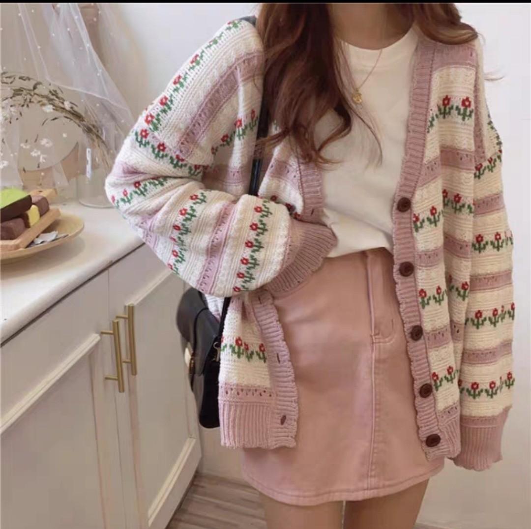 Floral Loose Knitted Oversized Cardigan 