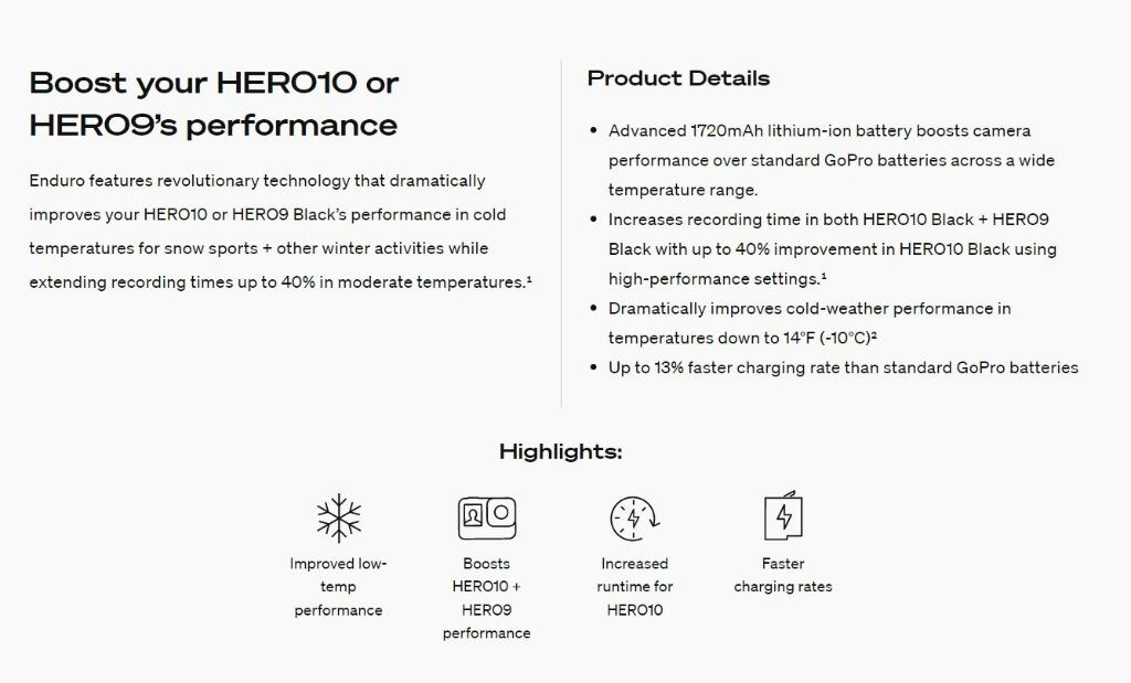 GoPro Enduro (SKU # ADBAT-011) Rechargeable Battery, Compatible with GoPro HERO11 / GoPro HERO10 / GoPro HERO962863070886913113