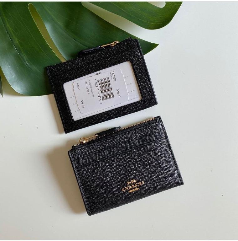 Coach F88250 Mini Skinny ID Case in Black Crossgrain Leather with Attached  Split Key Ring - Unisex Card / ID Case