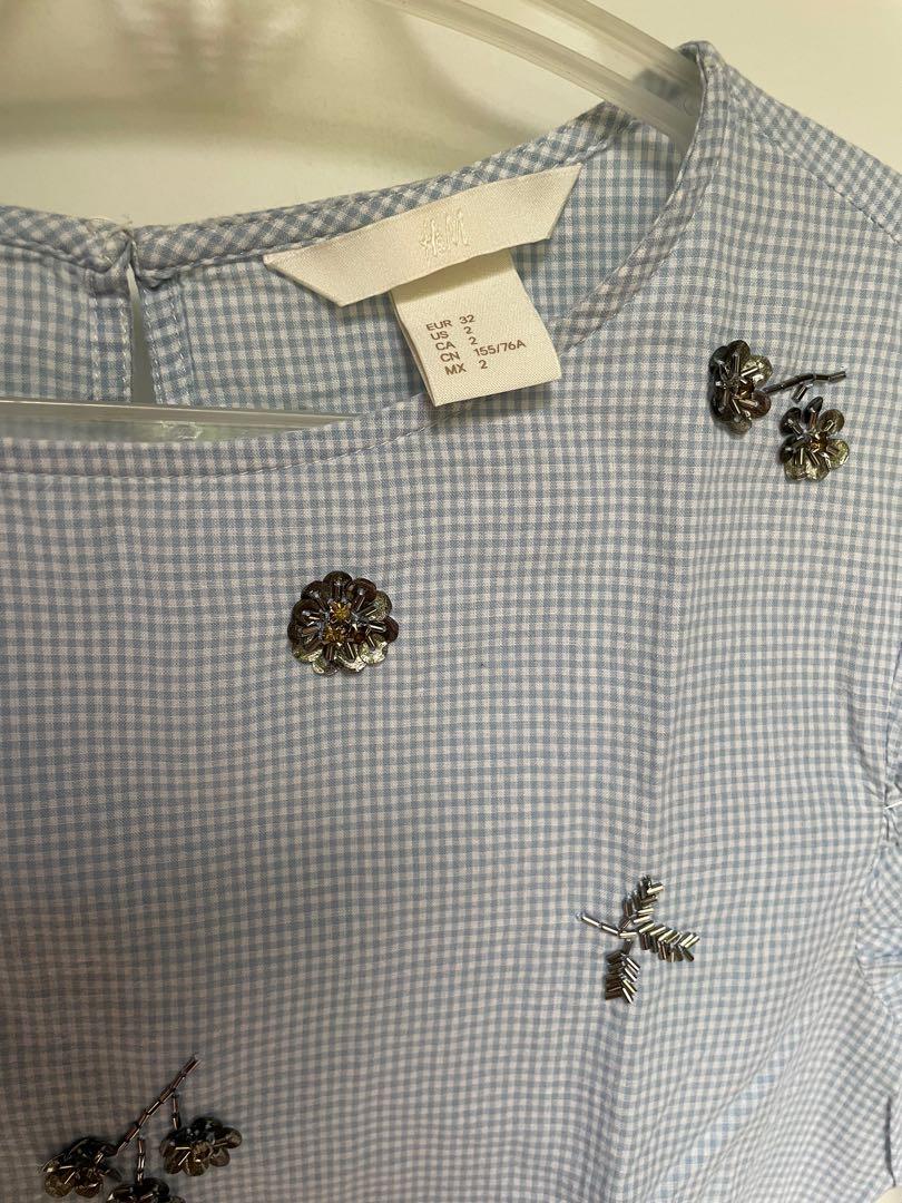 H&M Baby blue gingham peplum top, Women's Fashion, Tops, Blouses on