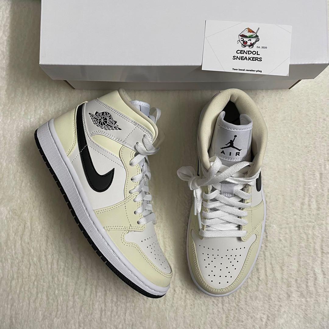 Jordan AJ 1 Mid Coconut Milk, Women's Fashion, Footwear, Flipflops and