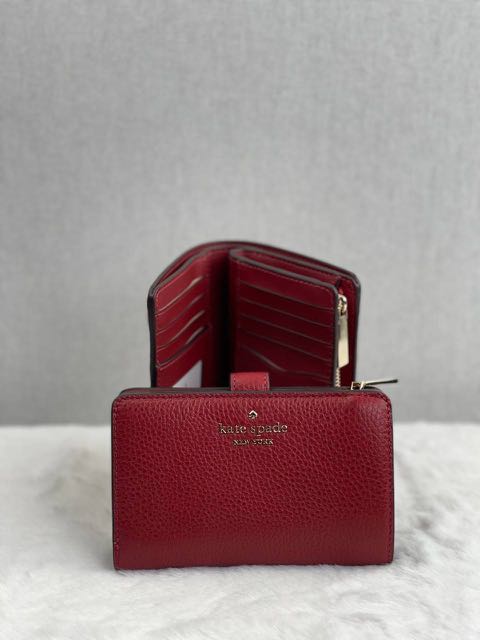 Kate Spade Leila Medium Bifold Wallet in Red Currant, Luxury, Bags & Wallets  on Carousell