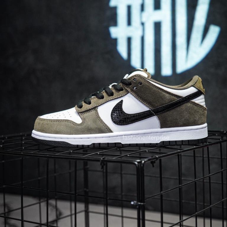 Nike SB Dunk Low White Black Trail End Brown, Men's Fashion