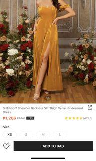 Off shoulder velvet dress with slit