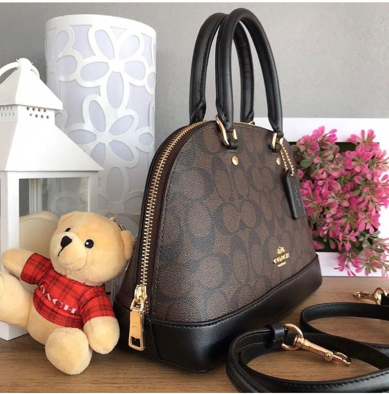 Authentic Coach. F27583 Mini Sierra Satchel Dome Bag in Brown Signature  Coated Canvas and Black Smooth Leather