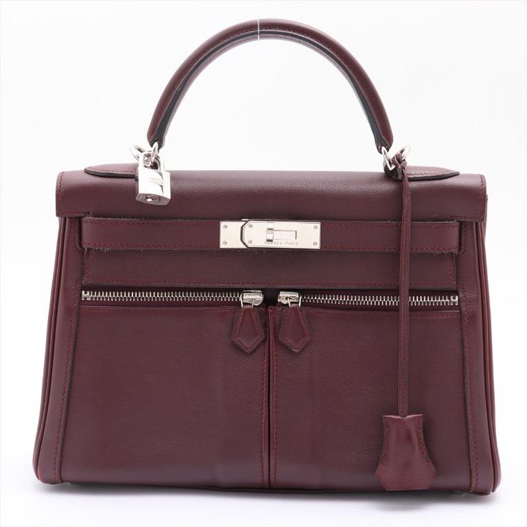 Pre owned Hermes Kelly Lakis 28 Marron Veau Swift Palladium Hardware