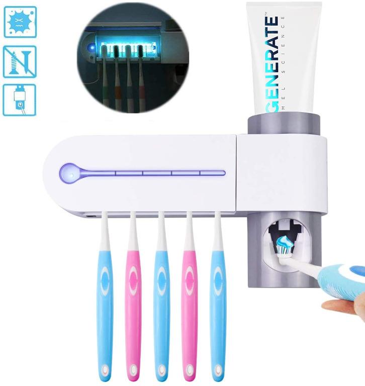 Details about   Auto Toothpaste Dispenser Squeezer Toothbrush Sterilizer Holder Wall Bathroom 
