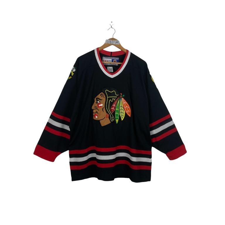 Vintage CCM Mens Red Black Striped Chicago Blackhawks Hockey Jersey Size  Large