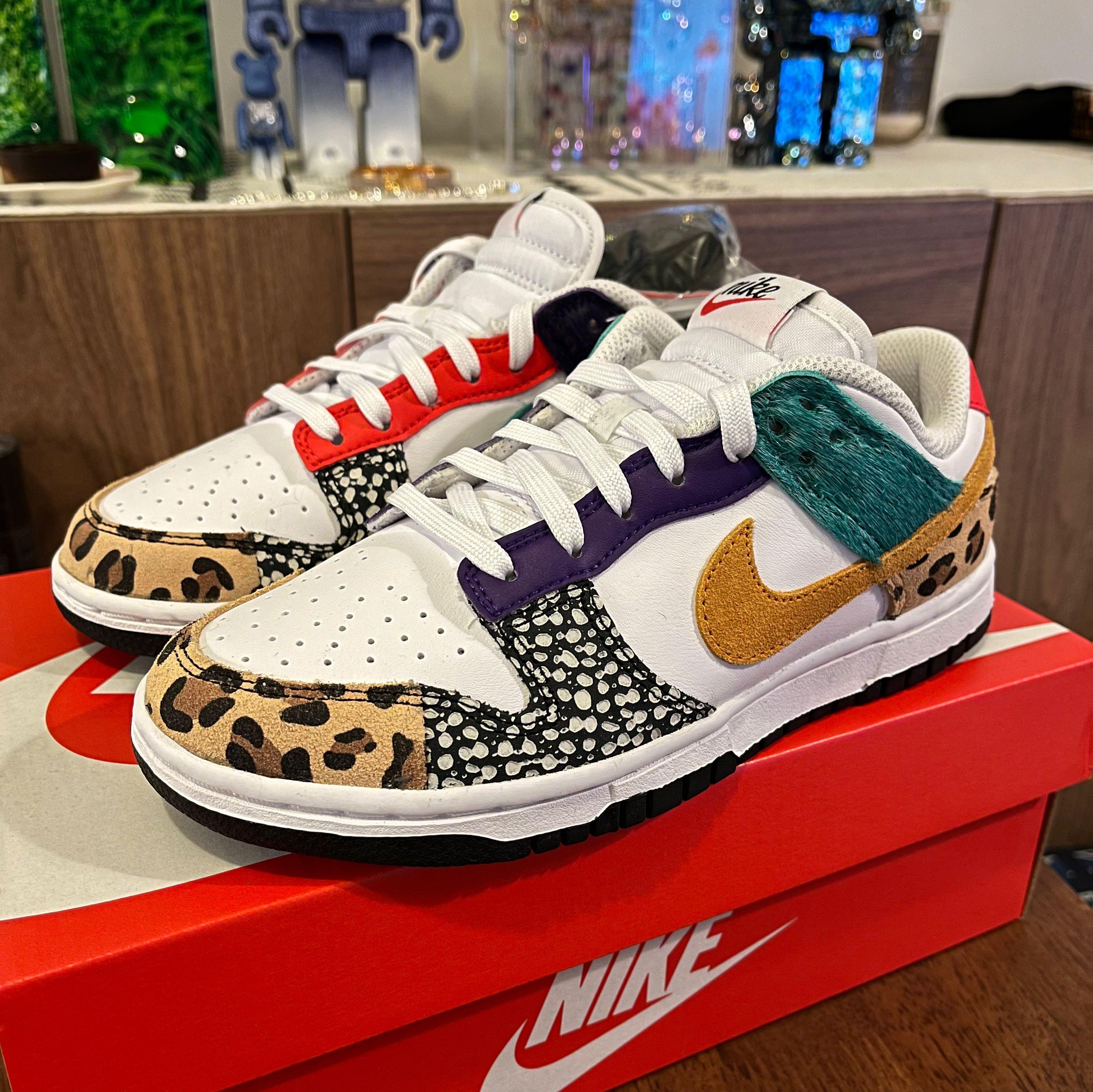 NEW Women Nike Dunk Low Patchwork Safari Mix US 5.5, 女裝, 鞋, 波