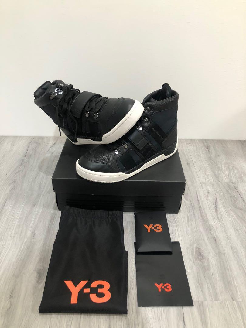 Y3 Y 3 Black LEather Multi strap velcro High top sneakers