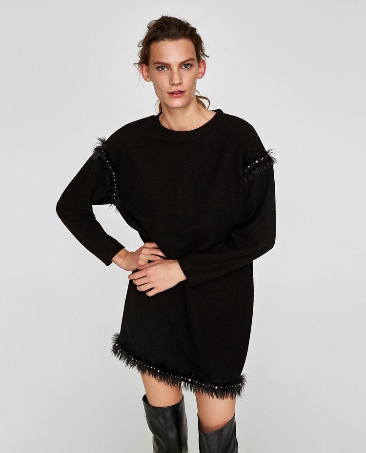 Zara Black Tunic Sweater Dress with 