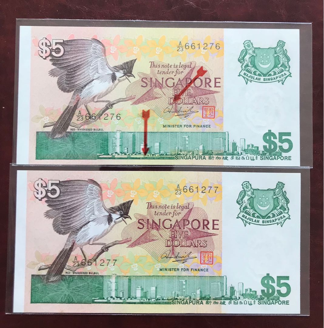 ️ Error 2 Run Unc Singapore Bird Series 5 Banknotes One With
