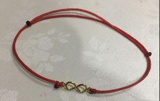黃金純金9999時尚無限大紅繩手鍊 無限♾造型手繩 重0.06錢 pure gold bracelet 24k 9999 ♾