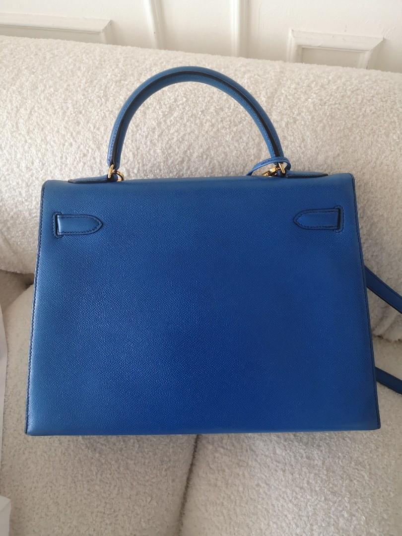 Hermès Kelly 32 Blue France Courchevel Leather Bag