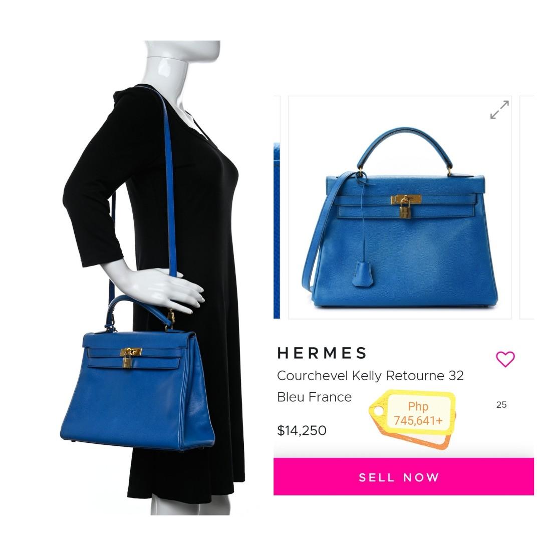 Hermès Kelly Sellier 32 Blue France Courchevel Leather