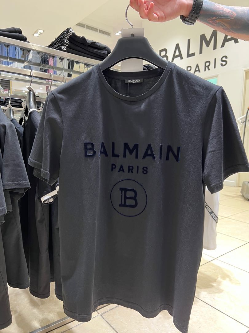 Balmain Logo Print T Shirt Sale Men s Fashion Tops Sets