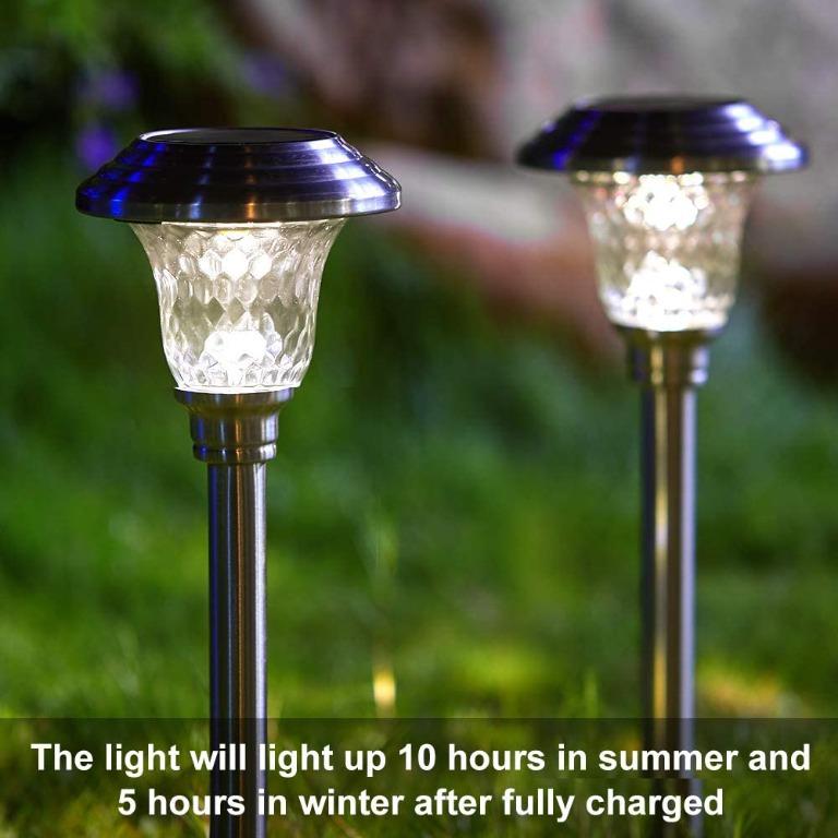 BEAU JARDIN Pack Solar Lights Pathway Outdoor Waterproof Supper Bright Up  to 12 Hrs Glass Stainless Steel Metal Auto On/Off Solar Powered Landscape  LED Lighting for Garden Yard Walkway Stakes, Furniture
