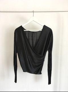 Black Satin Crossed Top