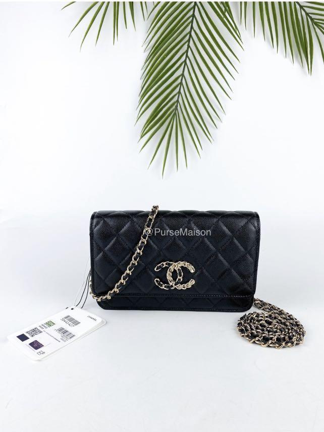 Vintage and Musthaves. Chanel black WOC wallet on chain bag