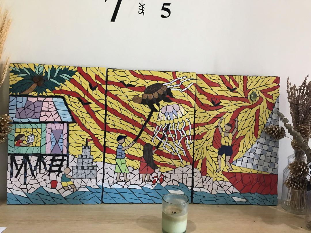 “Buhay Bata” mosaic triptych by Von Sevilleno (Category: Community) located in Makati City. Submitted by cafeula (Listing ID 1149239672, Image 3). Description: “Buhay Bata” Mosaic Triptych 12” x 18” each (18” x 36”) Mosaic made of hand-cut ceramic tile tesserae and colored glass.