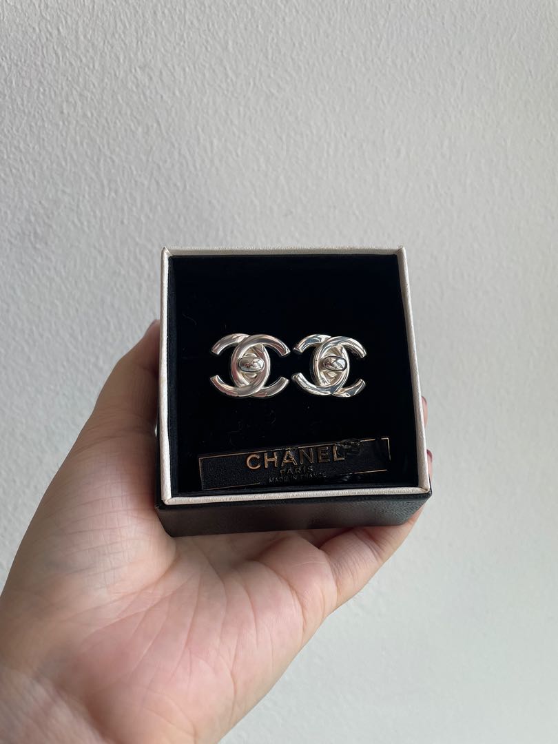 CHANEL Crystal Timeless CC Earrings Silver 492880