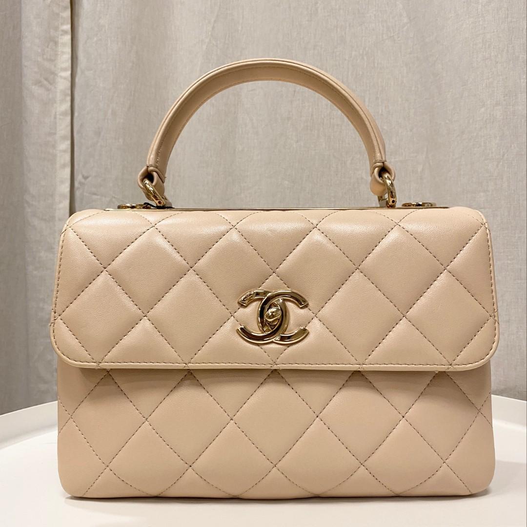 Chanel - Authenticated Trendy CC Top Handle Handbag - Leather Beige Plain for Women, Very Good Condition