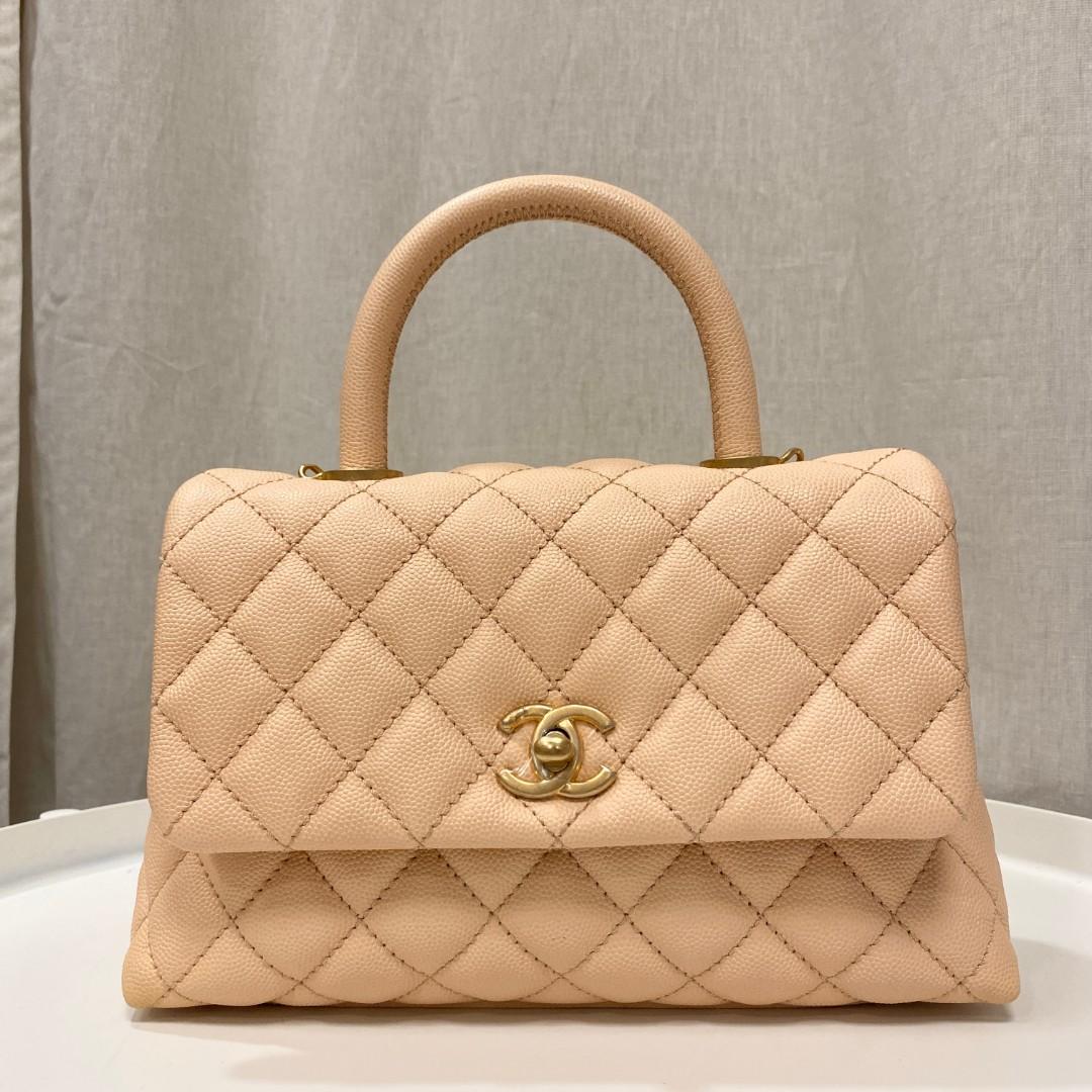 Chanel Small Beige Coco Handle in Caviar and Gold Hardware
