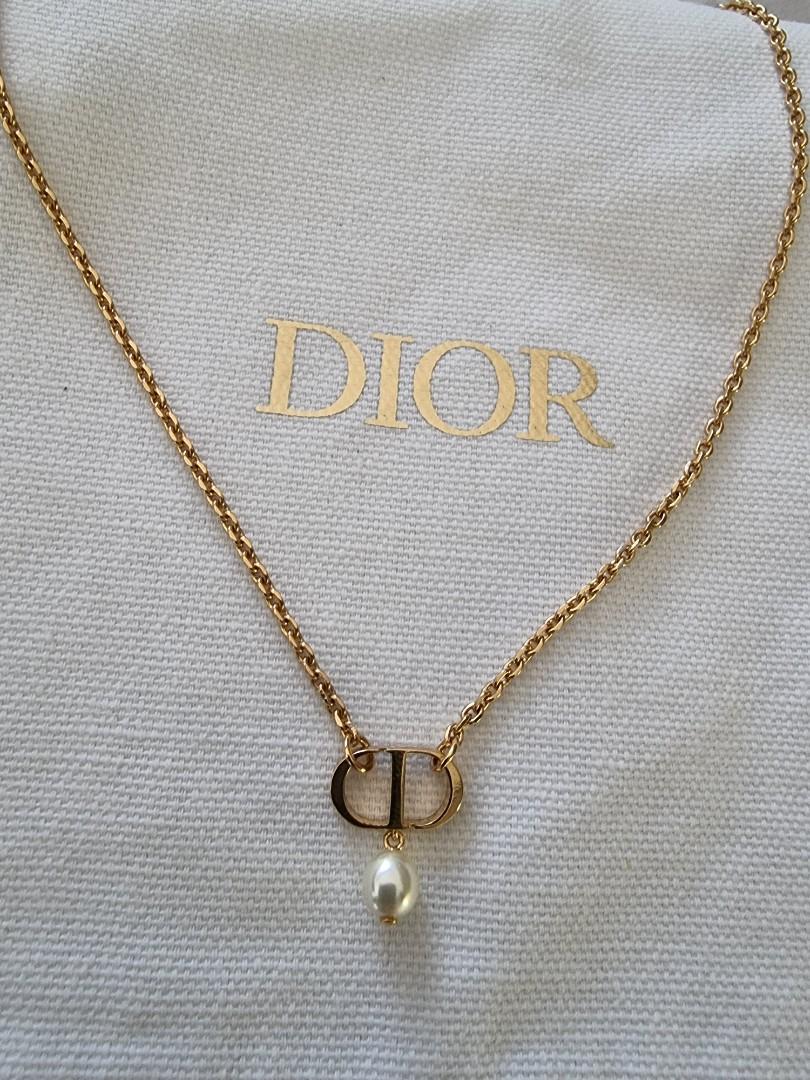 Petit CD Necklace SilverFinish Metal with White Crystals  DIOR