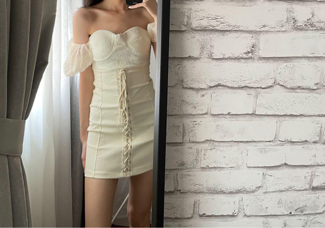 Cream Bustier Dress, Women's Fashion 