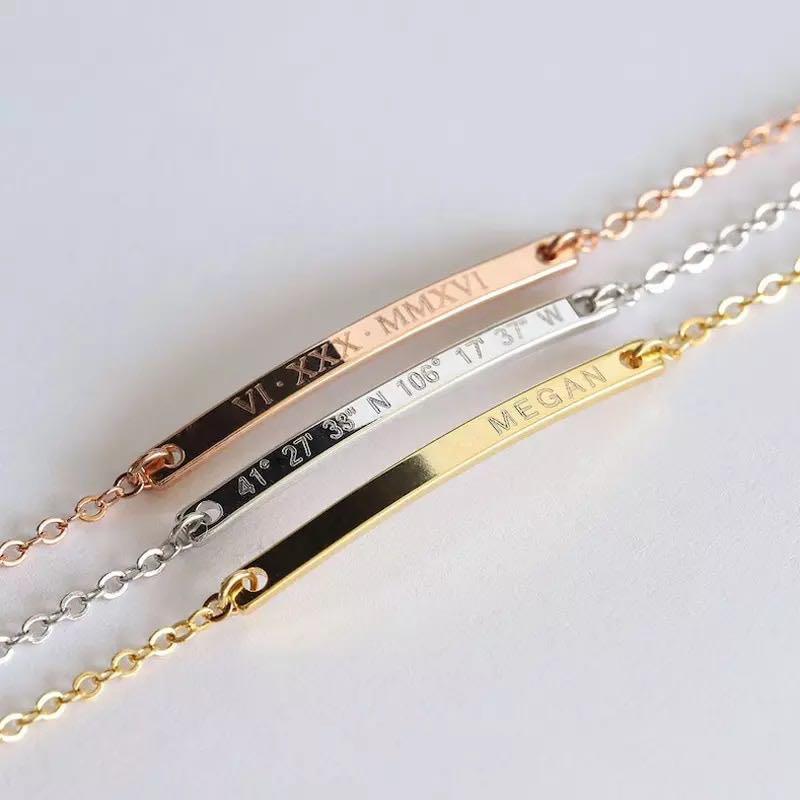 Gold bracelet with name engraved hot sale