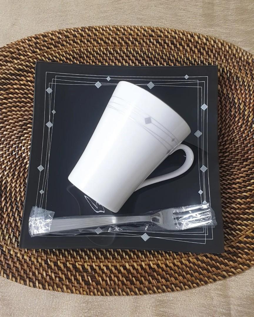 Givenchy Diamond Logo Mugs and Plates Set with Dinner Fork, Furniture