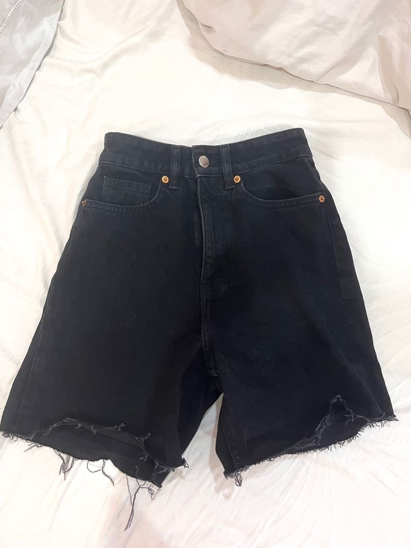 h\u0026m denim black shorts, Fesyen Wanita 