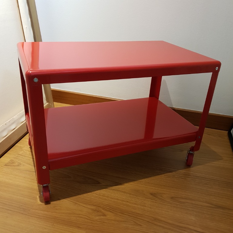 IKEA PS 2012 Red Steel Coffee Table With Wheels Furniture