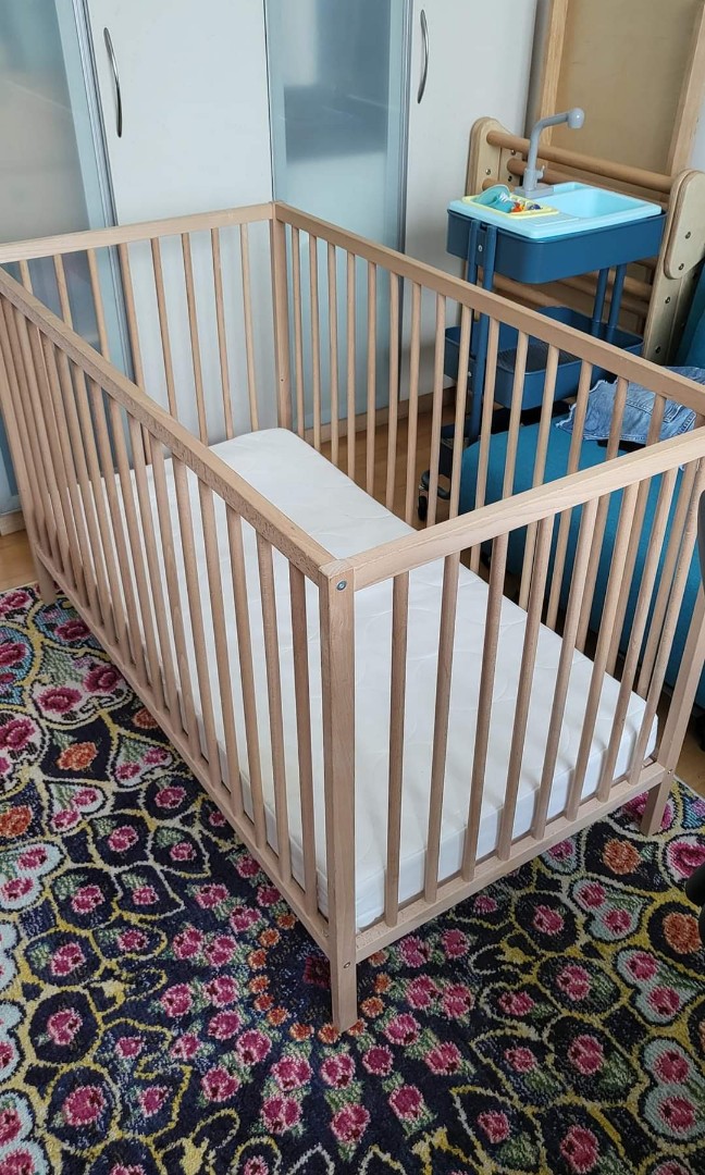 IKEA SNIGLAR cot/crib with a good mattress, natural wood, Babies & Kids