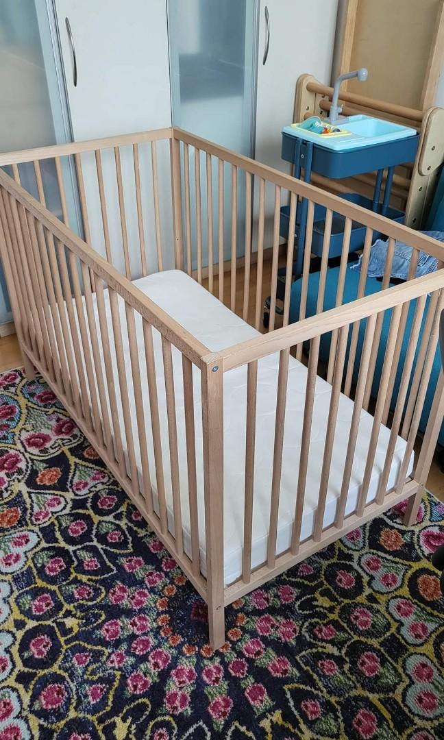 IKEA SNIGLAR cot/crib with a good mattress, natural wood, Babies & Kids