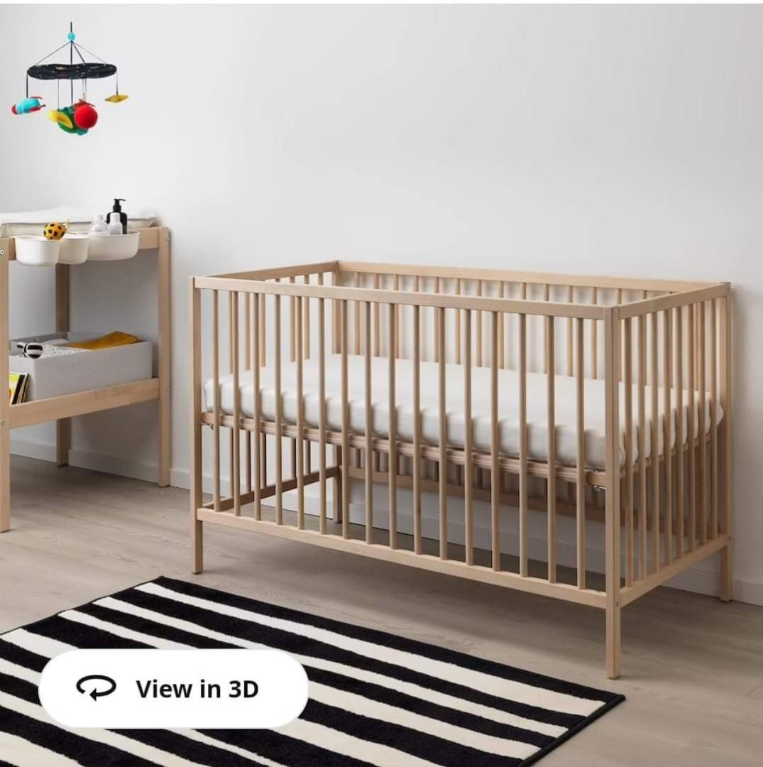 IKEA SNIGLAR cot/crib with a good mattress, natural wood, Babies & Kids