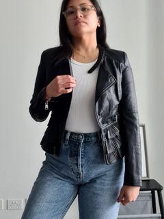 Leather Jacket with Frill Detailing