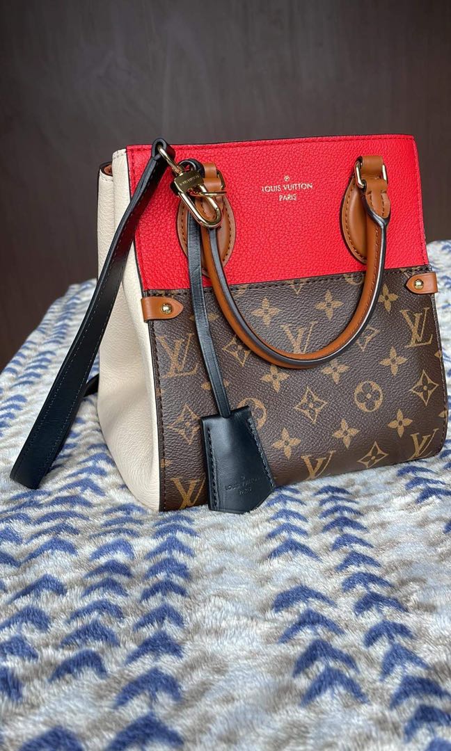 Louis Vuitton Fold Tote Shoulder Bag Monogram Red Brown Cerise Cream
