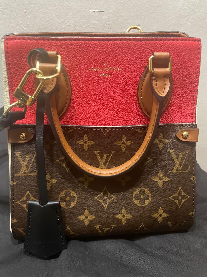 Louis Vuitton Fold Tote Shoulder Bag Monogram Red Brown Cerise Cream