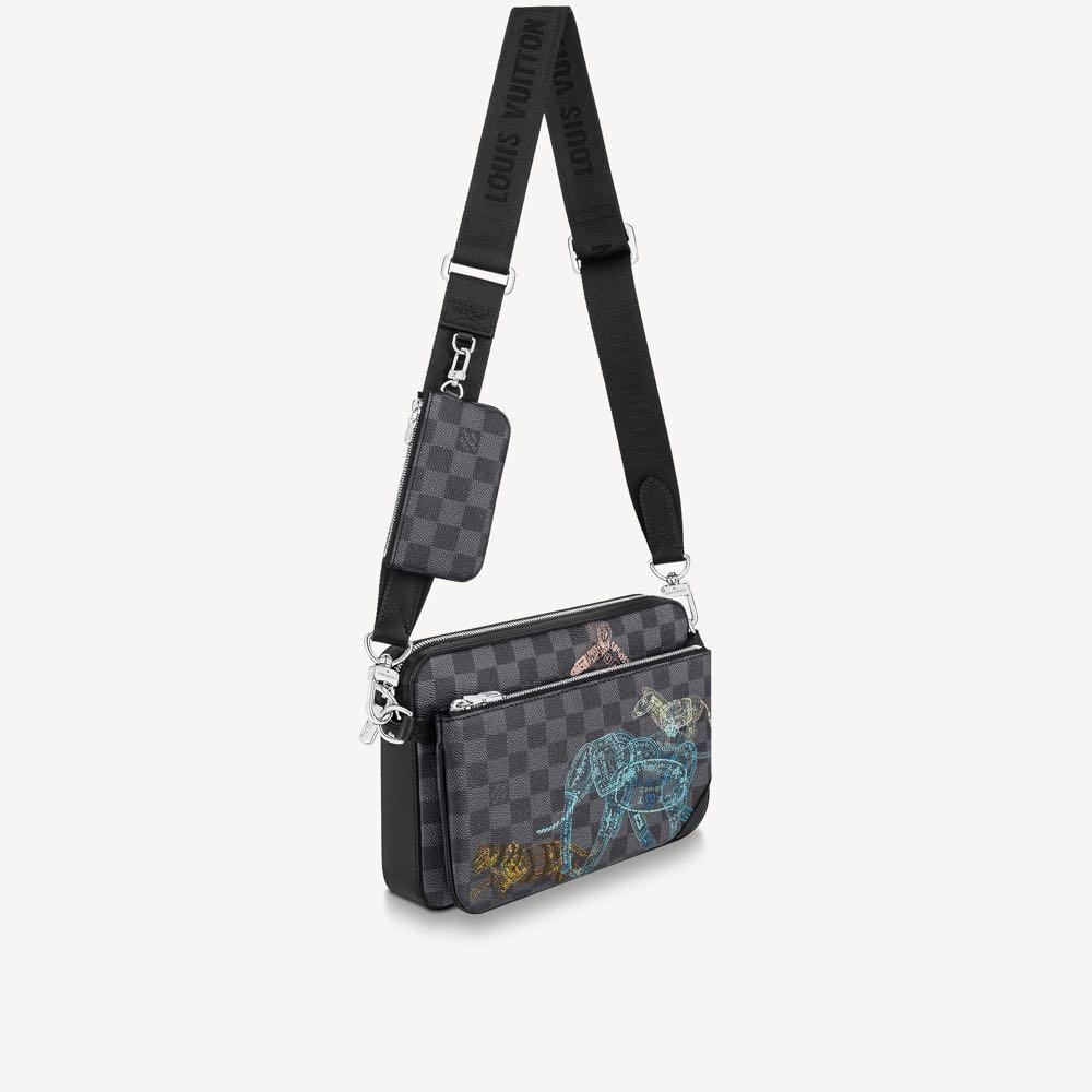 Louis Vuitton Trio Messenger Bag Limited Edition Wild Animals Damier Graphite Black