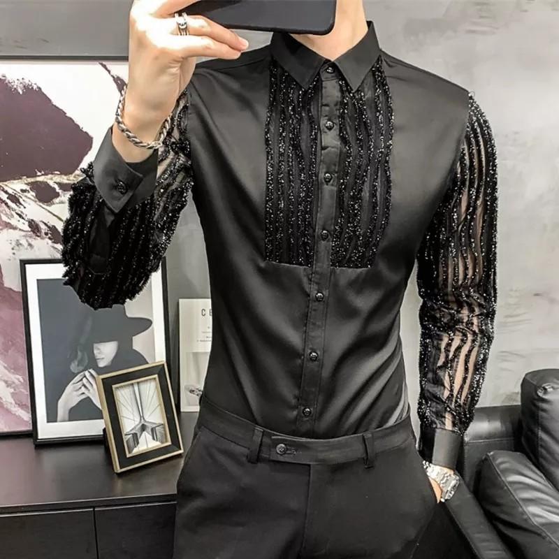 Mens Shirts Long Sleeve Club Party Shirts Social Party Blouse Slim