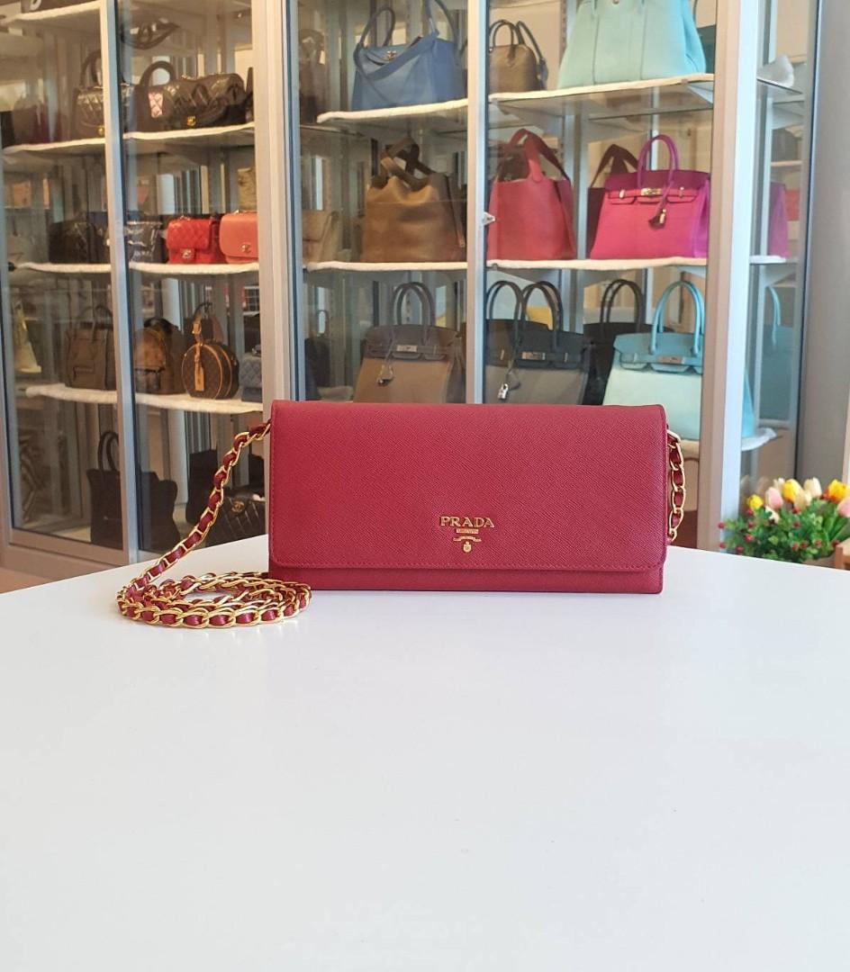 Prada Pink Saffiano Leather Wallet on Chain, Luxury, Bags & Wallets on  Carousell