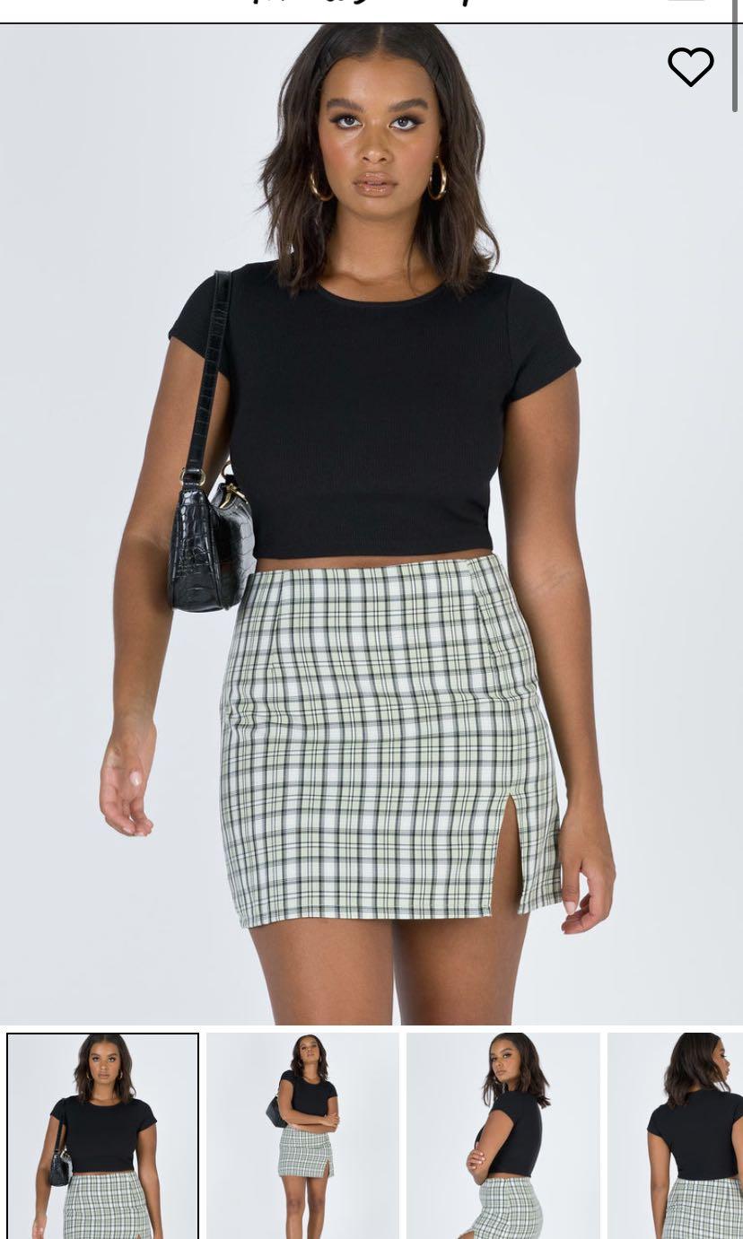 Green checkered mini skirt clearance