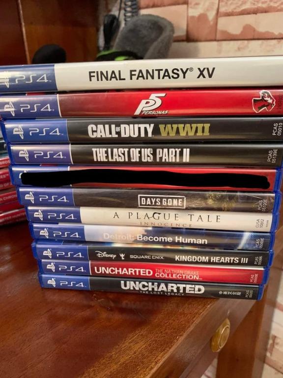 PS4 Games (Category: PlayStation) located in Mandaluyong City. Submitted by jasjasm (Listing ID 1149389532, Image 1). Description: Selling my PS4 Games (NO TO SWAP) Final Fantasy XV-500 Persona 5-500 Call of Duty WWII-400 (reserved) The last of us part II-1000 Days Gone-700 (reserved) A Plague Tale-SOLD Detroit: Become Human-SOLD Kingdom Hearts 3-400 (reserved) Uncharted: Nathan Drake Collection-500 Uncharted the Lost Legacy-SOLD or ALL for 5000 