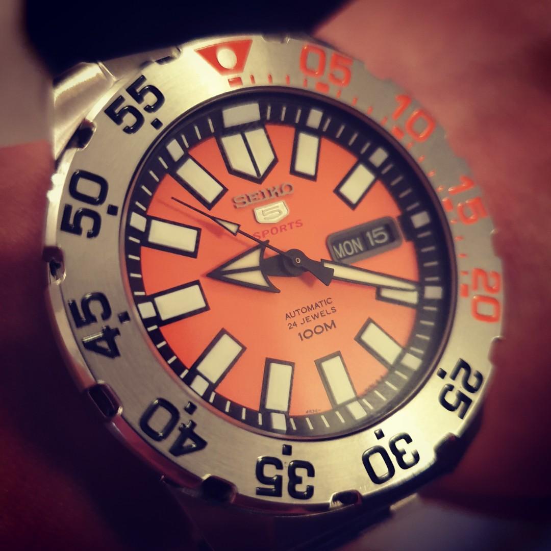 Seiko baby monster automatic orange dial stainless steel men's watch srp483 sales