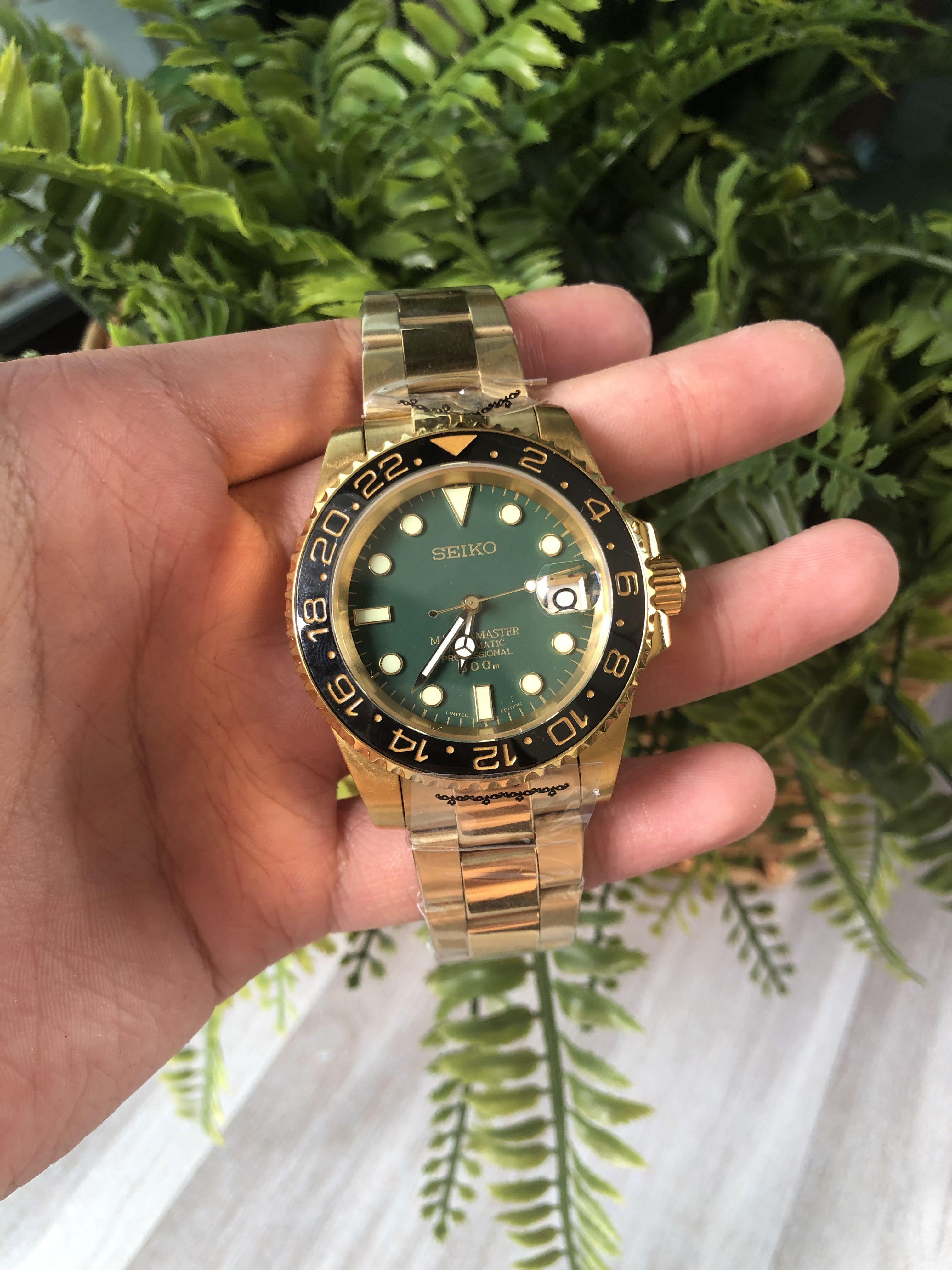 Seiko Full Gold GMT Mod, Luxury, Watches on Carousell