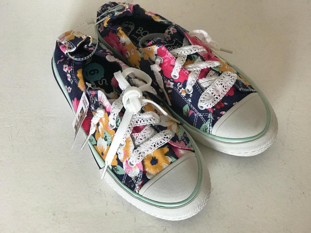SKECHERS BOBS UTOPIA TURFS DENIM FLORAL CANVAS SHOES SNEAKERS 6 38