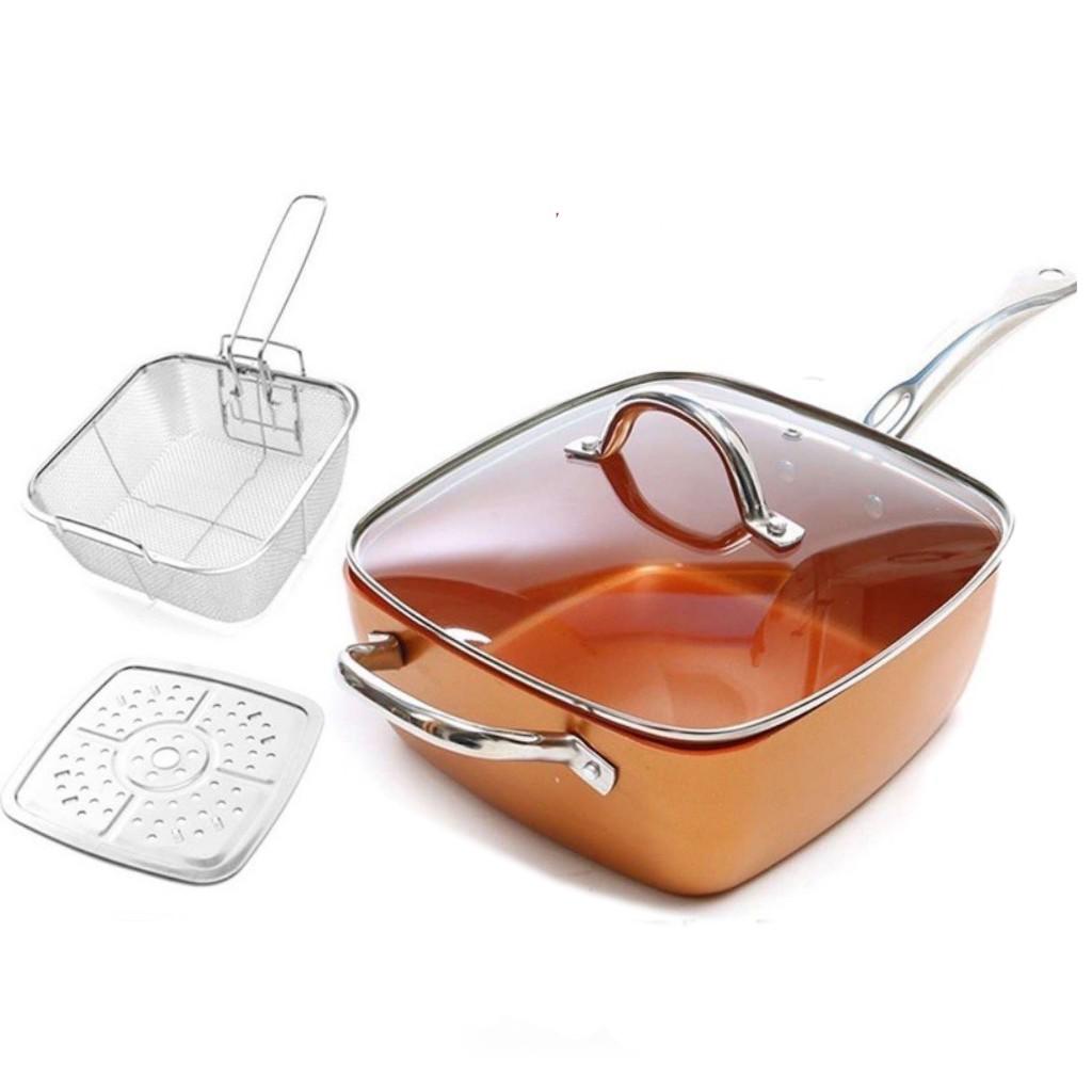 Square Non Stick Ceramic Copper Pan (Category: Cookware & Accessories) located in Manila. Submitted by virtualtindahanipaul (Listing ID 1149327885, Image 1). Description: 🧆Non stick coating designed for easy cleaning or cooking. 🥘The integrated kitchenware has reduced a lot of trouble for cooking. 🍝Can bake, deep-fry, roast, steam, saute or broil with just this one pan. 🫕Glass lid with a ventilation hole to prevent soup from overflowing. 🍲In