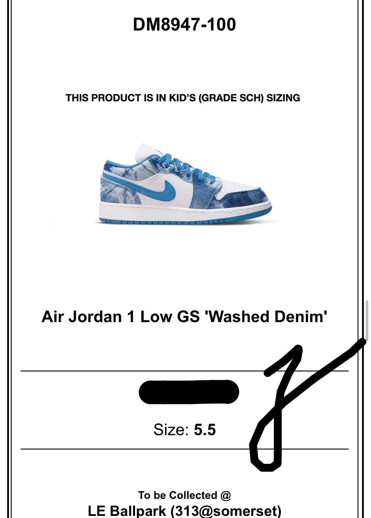 US4Y Air Jordan 1 Low Washed Denim GS