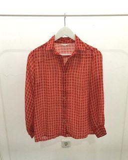 Vintage Red  Flanel-Like Chiffon Blouse